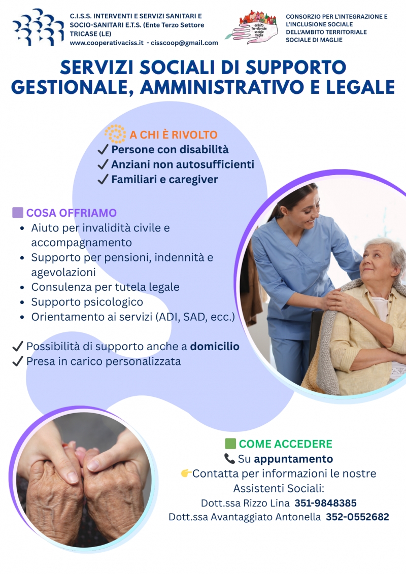 Servizio di supporto gestionale, amministrativo e legale in favore di persone con disabilit�, anziani non autosufficienti e loro famiglie